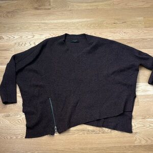 All Saints Brown V-Neck Long Sleeve Sweater Medium